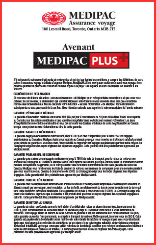 Avenant d’assurance voyage MedipacPLUS