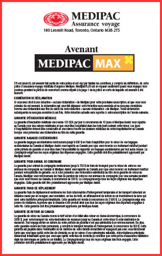 Avenant d’assurance voyage MedipacMAX