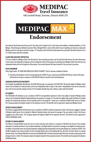 MedipacMAX Travel Insurance Endorsement 