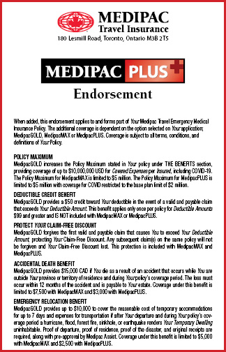 MedipacPLUS Travel Insurance Endorsement 