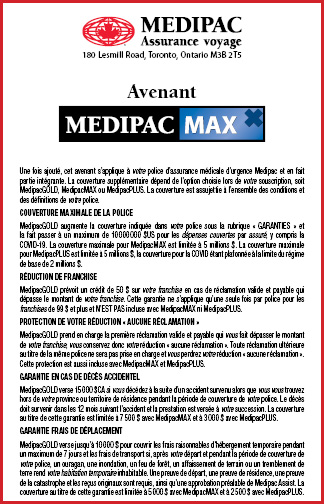 Avenant d’assurance voyage MedipacMAX