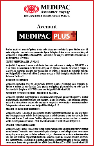 Avenant d’assurance voyage MedipacPLUS